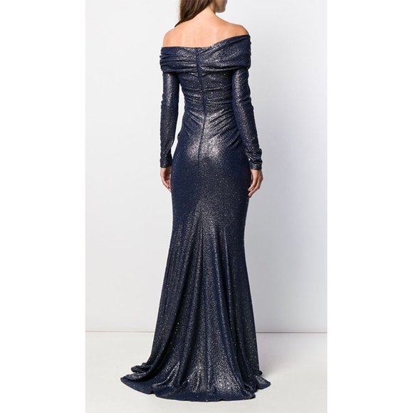 NEW Talbot Runhof Mermaid Sequin Gown Off The Shoulder Metallic Maxi Dress 4 - Picture 2 of 9